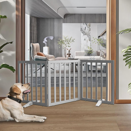 ZJSF Freestanding Indoor Dog Gate for House - 3 Panels Grey