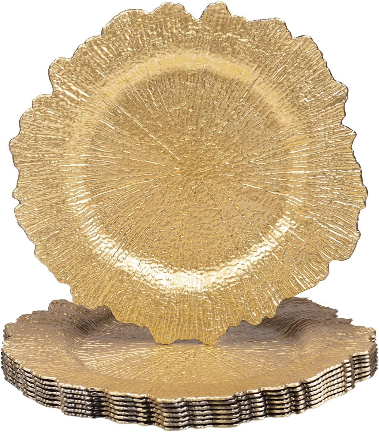 Set of 8 Gold Reef Charger Plates for Elegant Dining