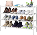 White 4-Tier Long Shoe Rack Bamboo Wood 33 in - Large Stackable