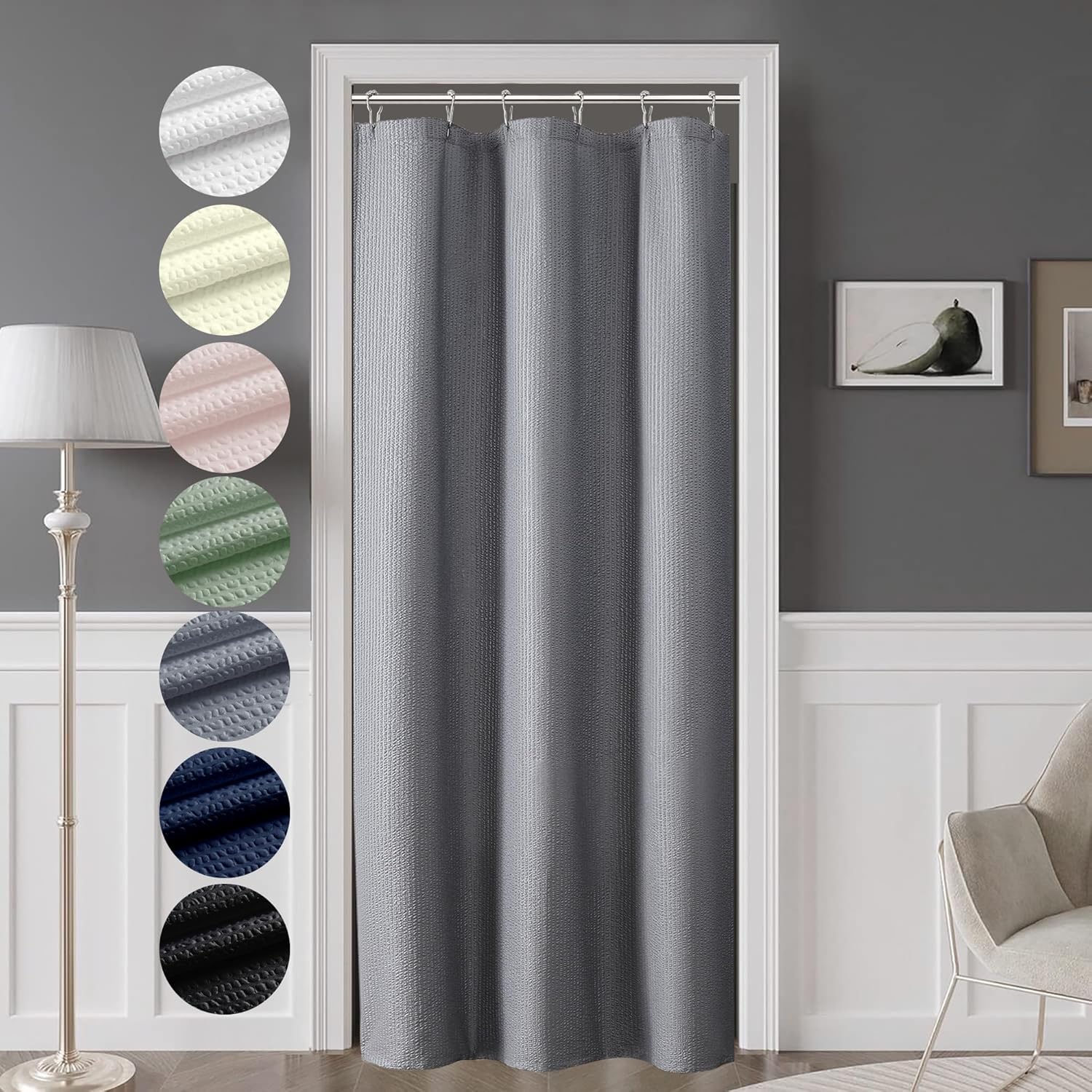 Soft Waffle Grey Shower Curtain 36x72 - Water Resistant for Narrow Stalls