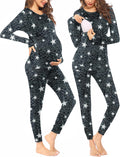 Nursing Pajama Set for Women - Striped Thermal Long Sleeve