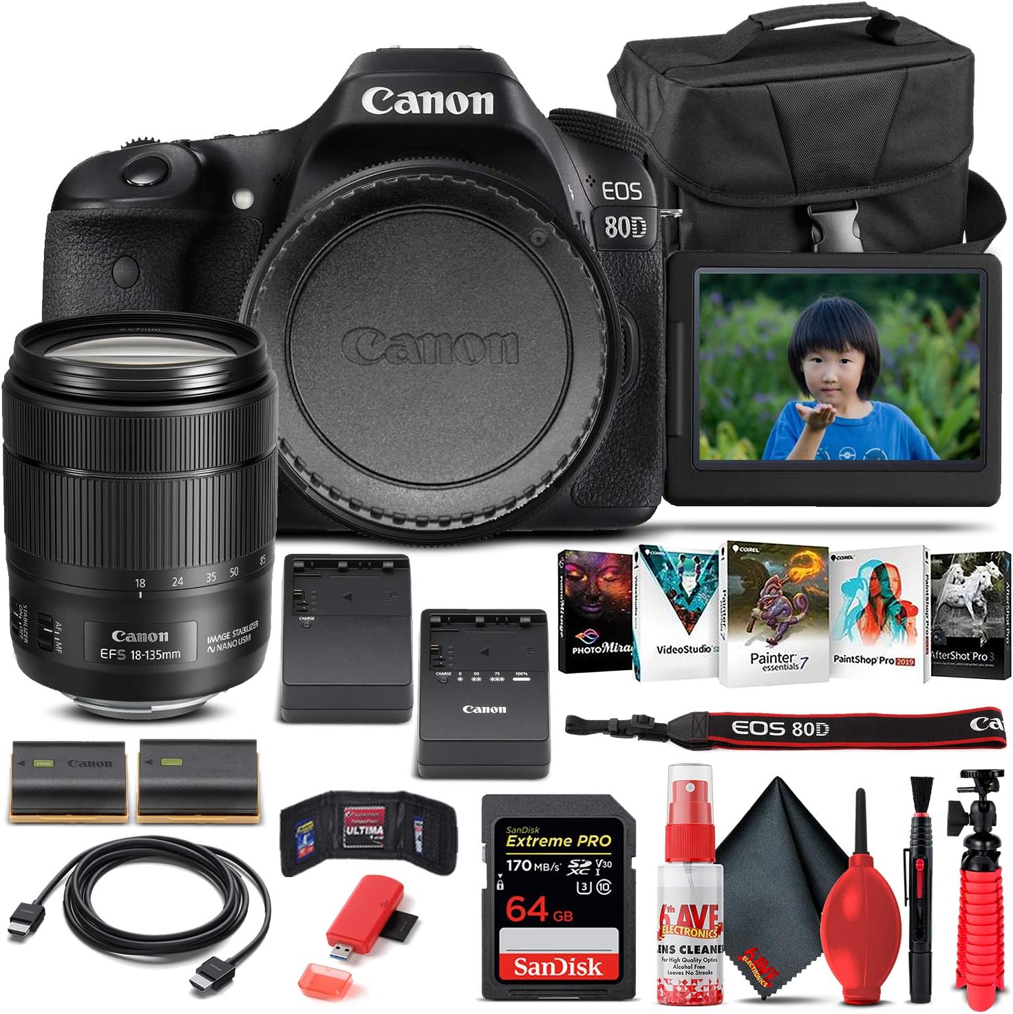 Canon EOS 80D DSLR Camera Bundle with 18-135mm Lens and More