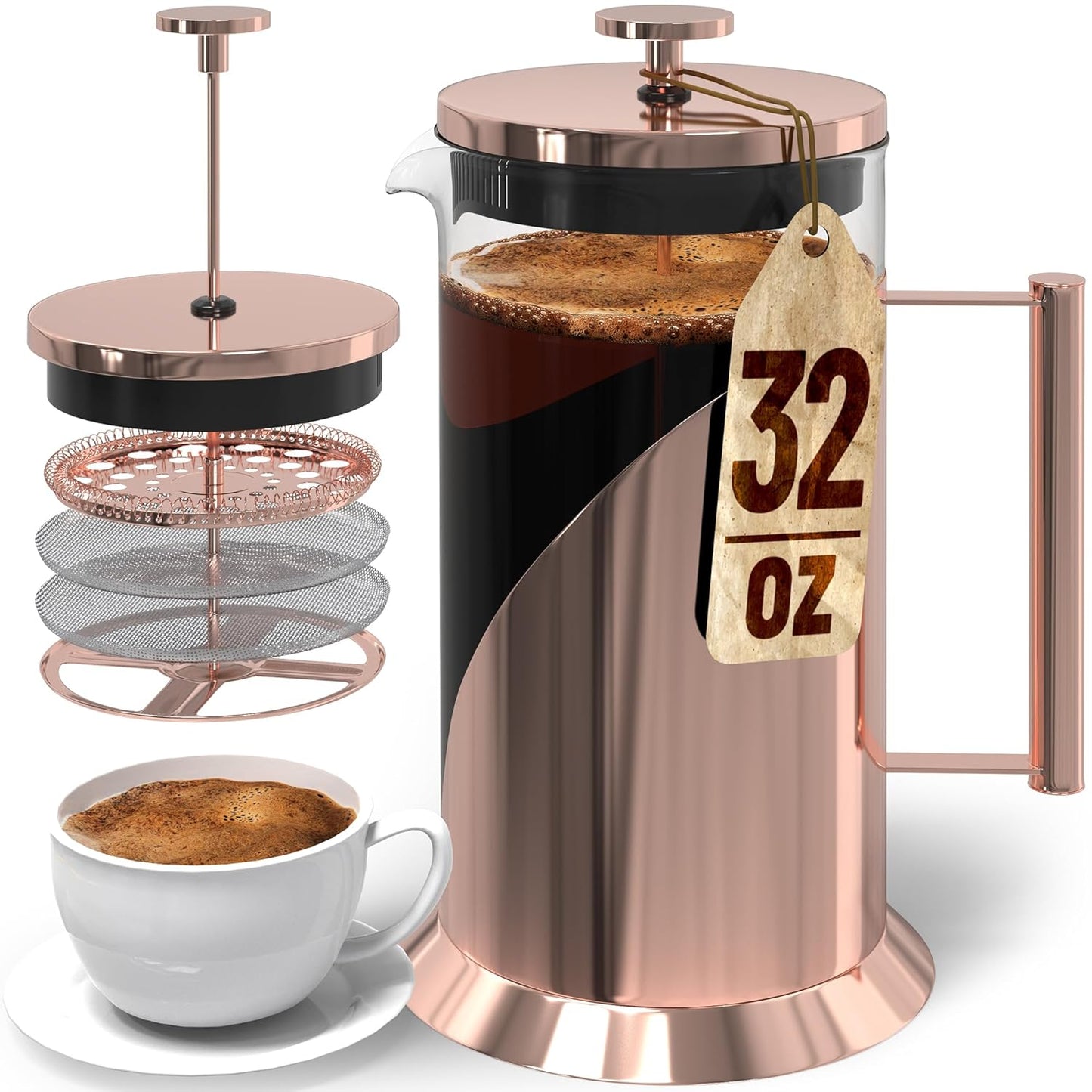 Cafe Du Chateau Stainless Steel French Press for Coffee Lovers