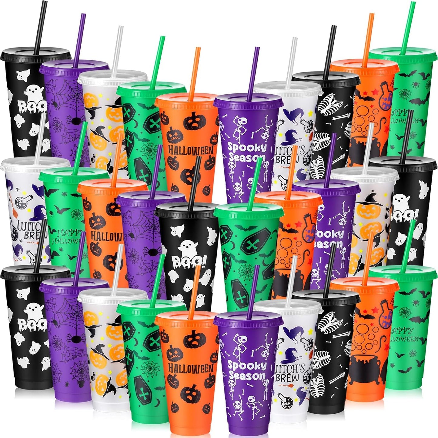 Chuangdi 30 Pack Halloween Plastic Tumbler with Lids and Straws