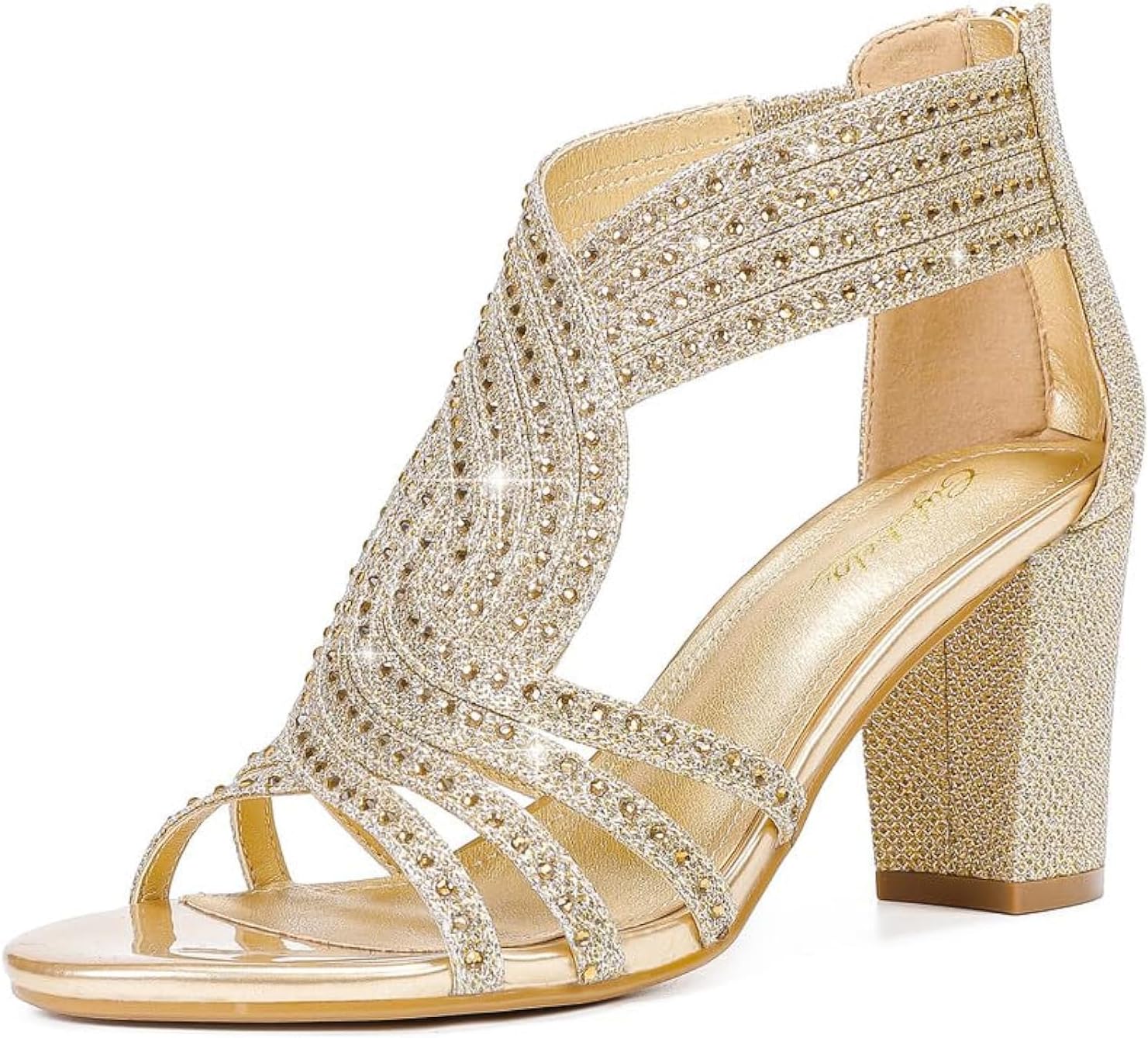 Rhinestone Sparkly Chunky Block Heel Sandals for Formal Events