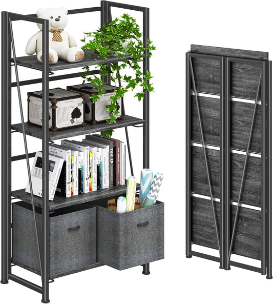 4NM No Assembly Folding Bookshelf for Home Office Storage