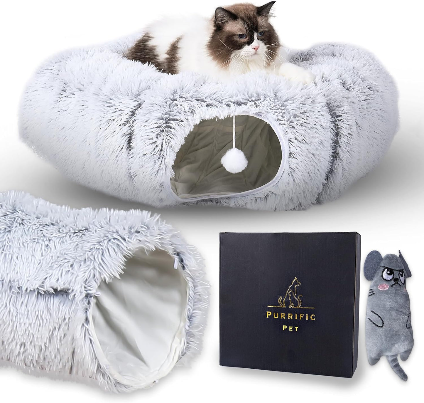 Cat Tunnel Bed for Indoor Cats - Cozy Donut Design for Play