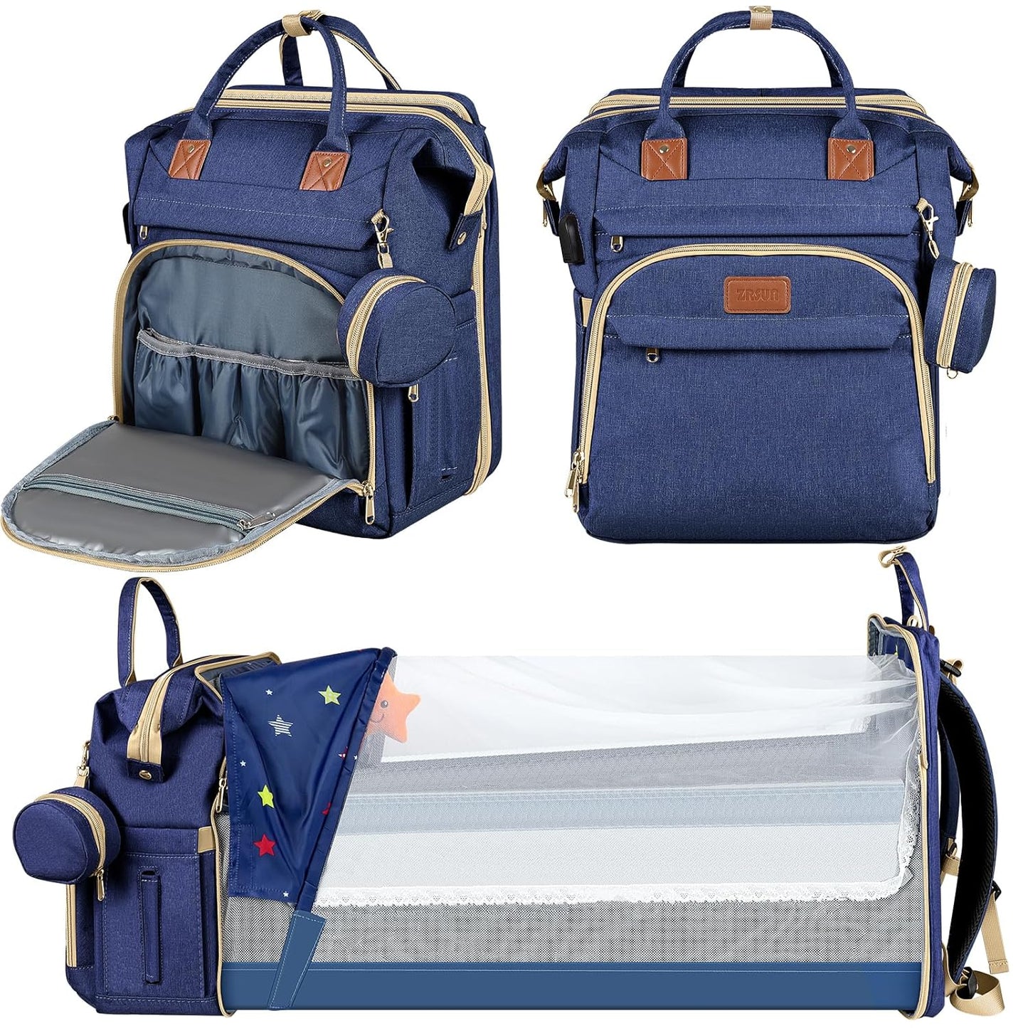 Multifunctional Baby Diaper Bag Backpack with Portable Diaper Pad