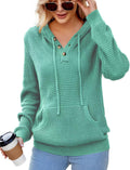 Women V Neck Hooded Pullover Sweater Knit with Pockets - Cozy