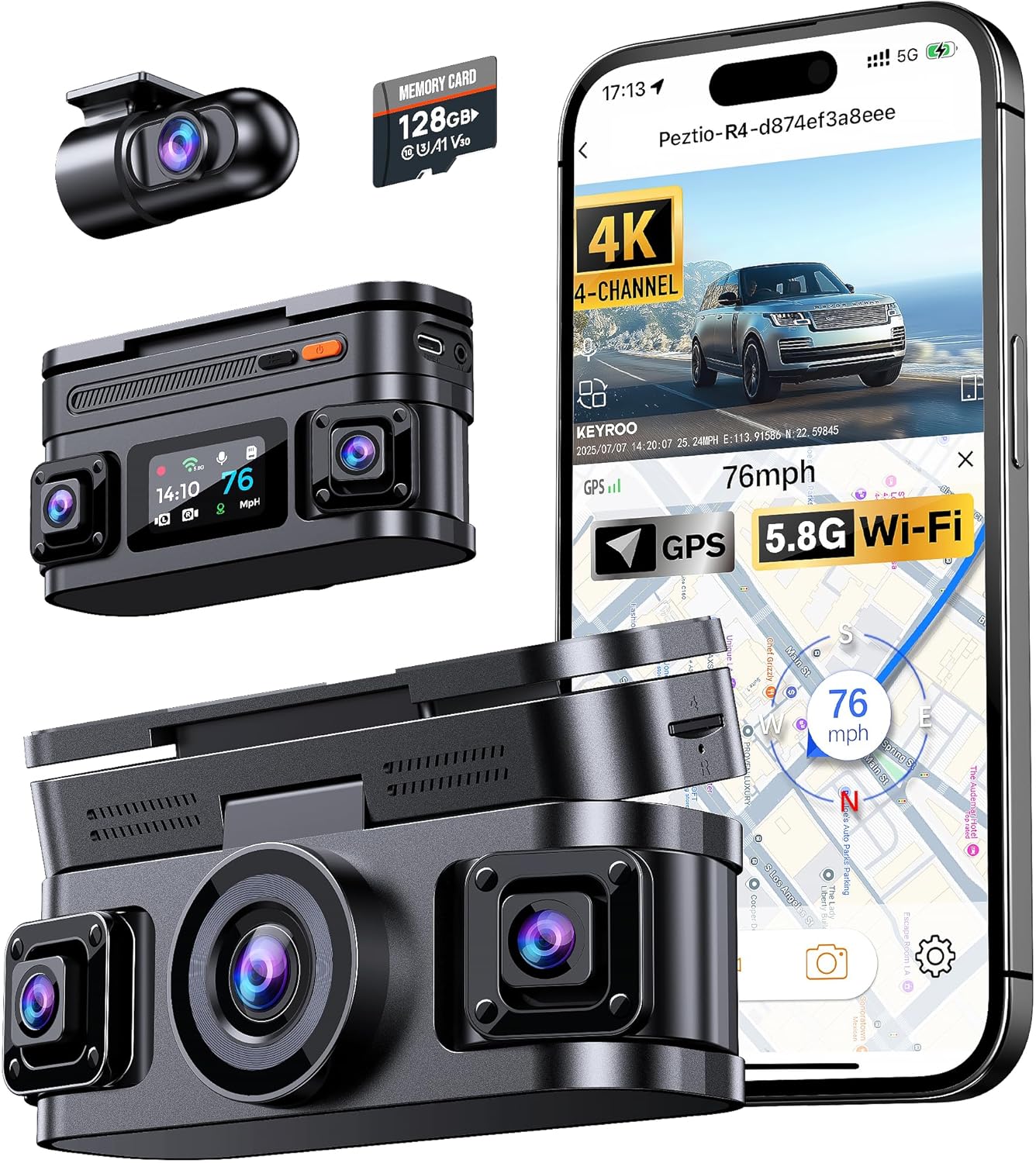 360 View 4K Dash Cam with Built-in GPS and WiFi for Cars