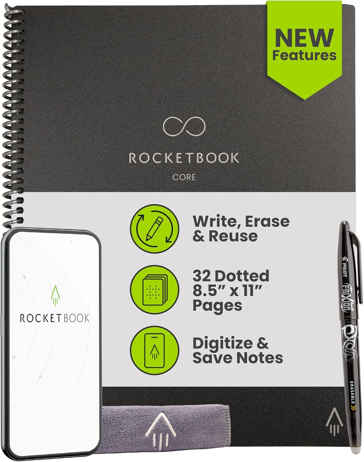 Rocketbook New Core Reusable Spiral Notebook for All Needs