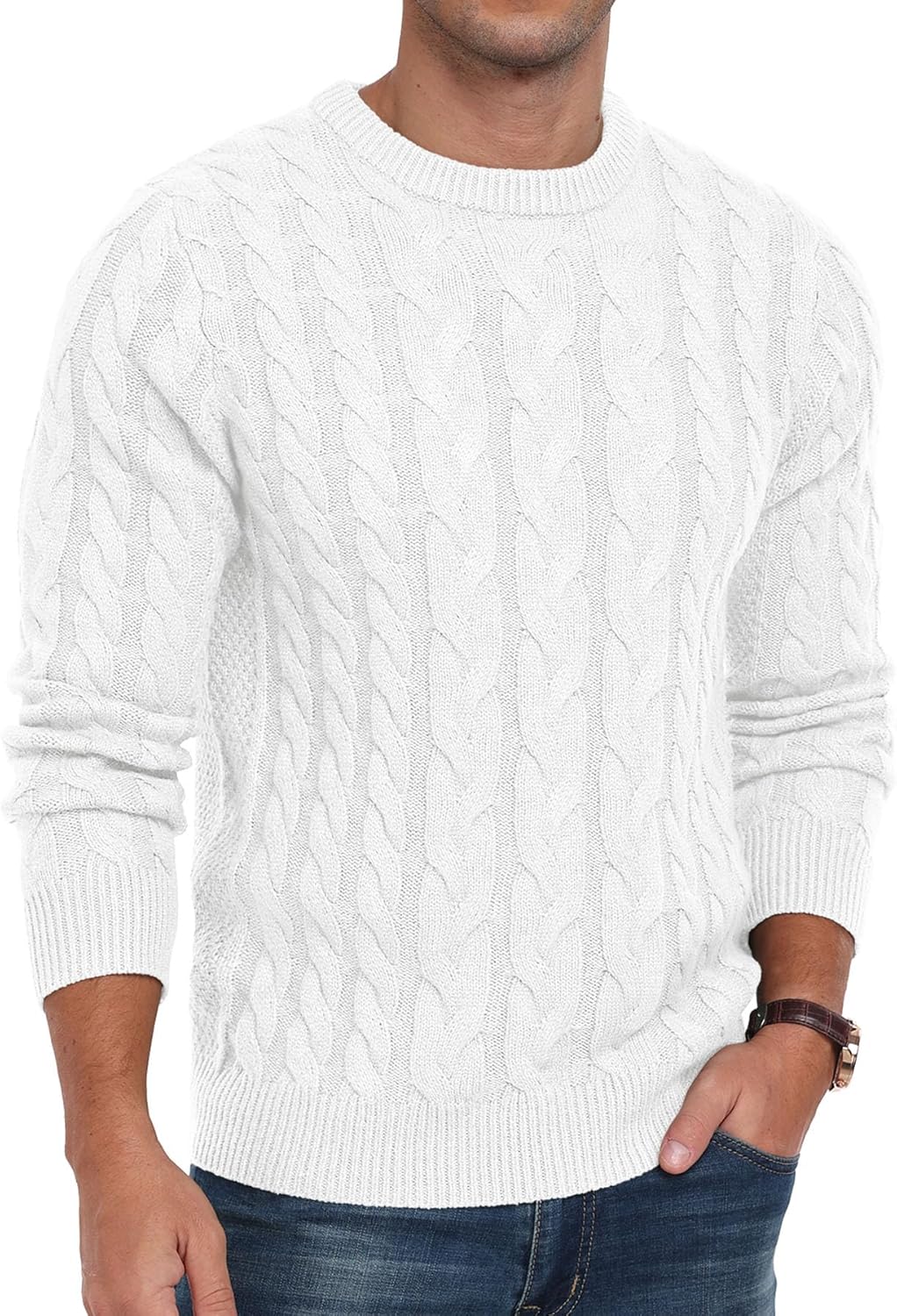 Askdeer Men's Pullover Sweater - Classic Cable Knit Design