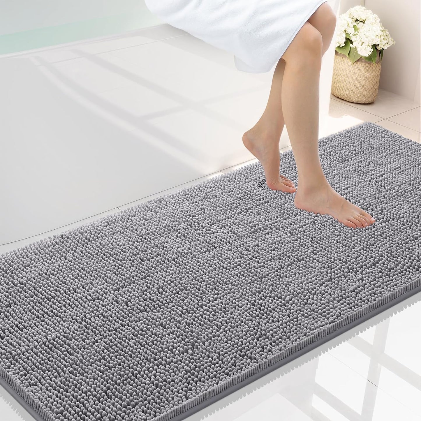 Smiry Luxury Chenille Bathroom Rugs - Soft, Absorbent, Non-Slip