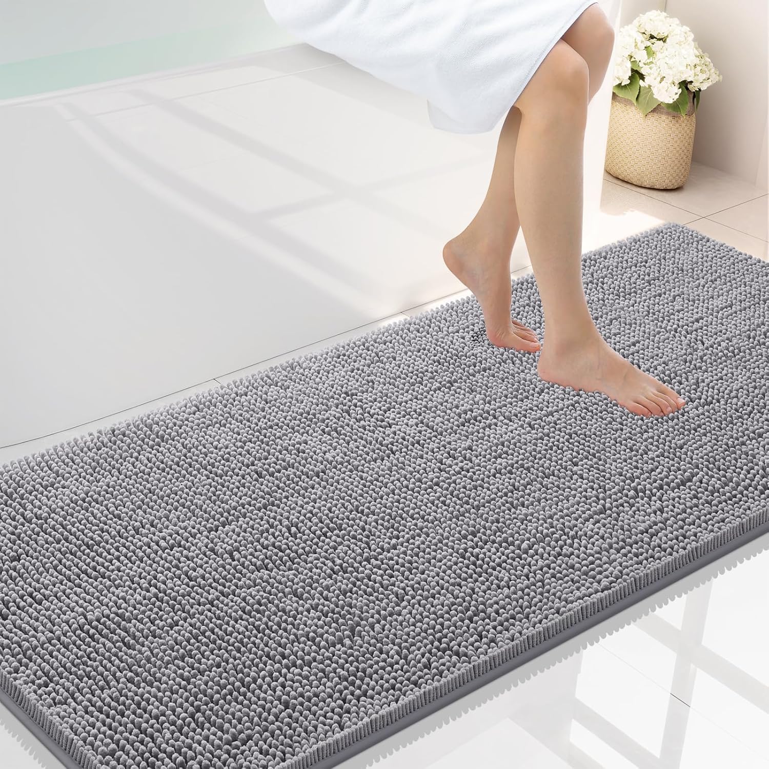 Smiry Luxury Chenille Bathroom Rugs - Soft, Absorbent, Non-Slip