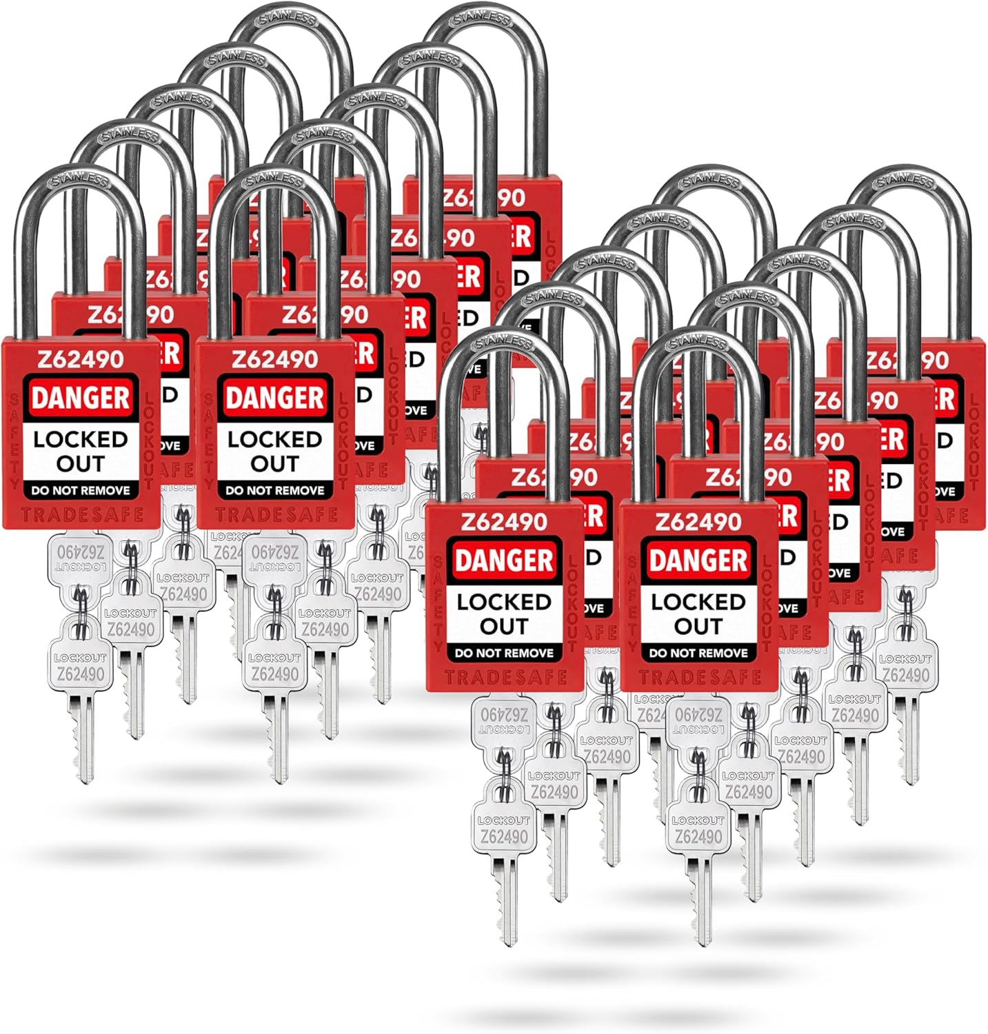 TRADESAFE Lockout Tagout Locks Set - 20 Red Keyed Alike Locks