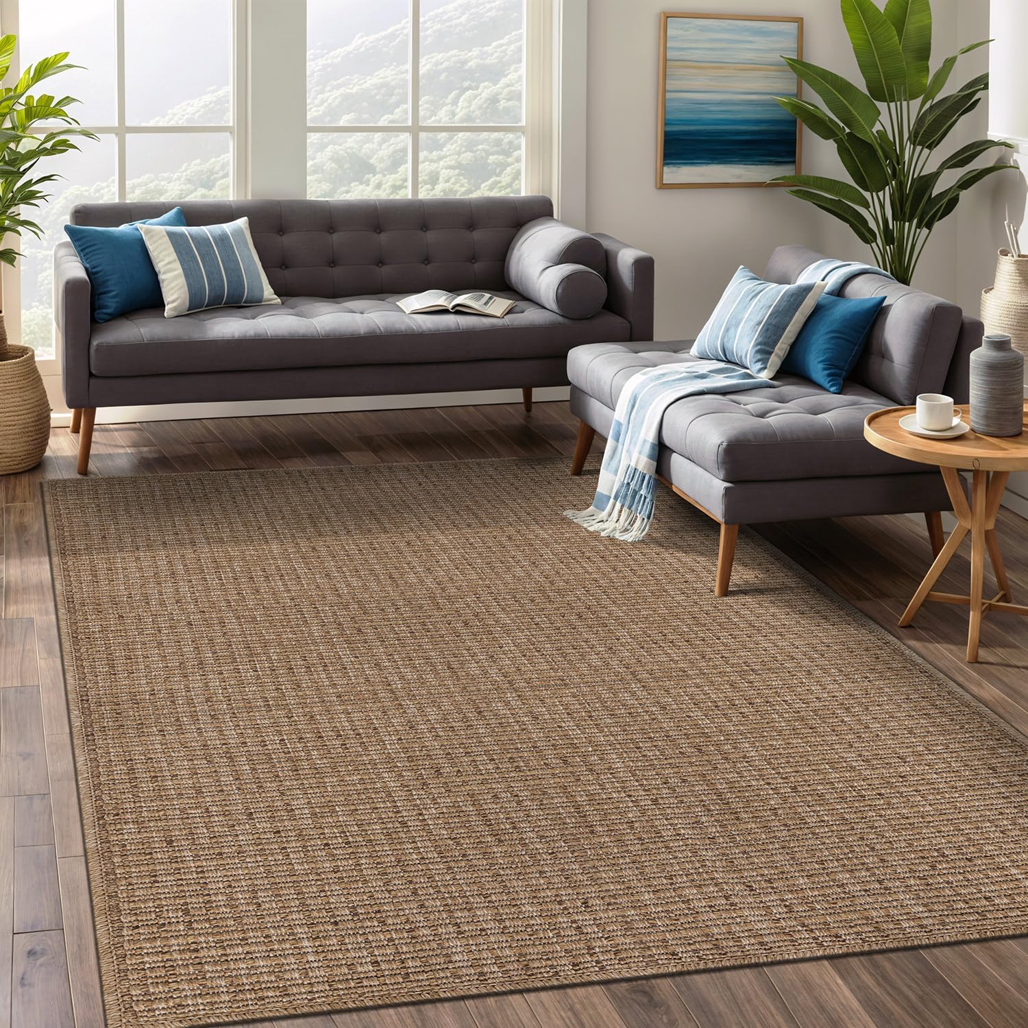Beverly Rug Easy Jute Natural Rug 8x10 for Indoor Outdoor Use