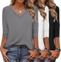Zeagoo Womens 3/4 Sleeve V Neck Basics Tee 3-Pack - Soft Fall Staples