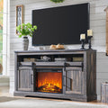 Farmhouse Fireplace TV Stand for 70+ in TV - Dark Rustic Oak Highboy