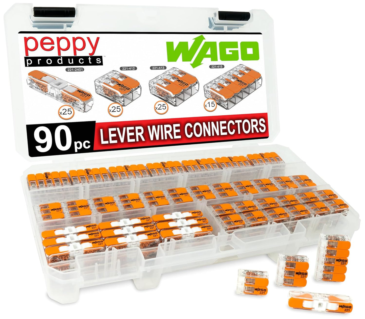 WAGO 221 Lever Nuts 90pc Compact Wire Connector Assortment