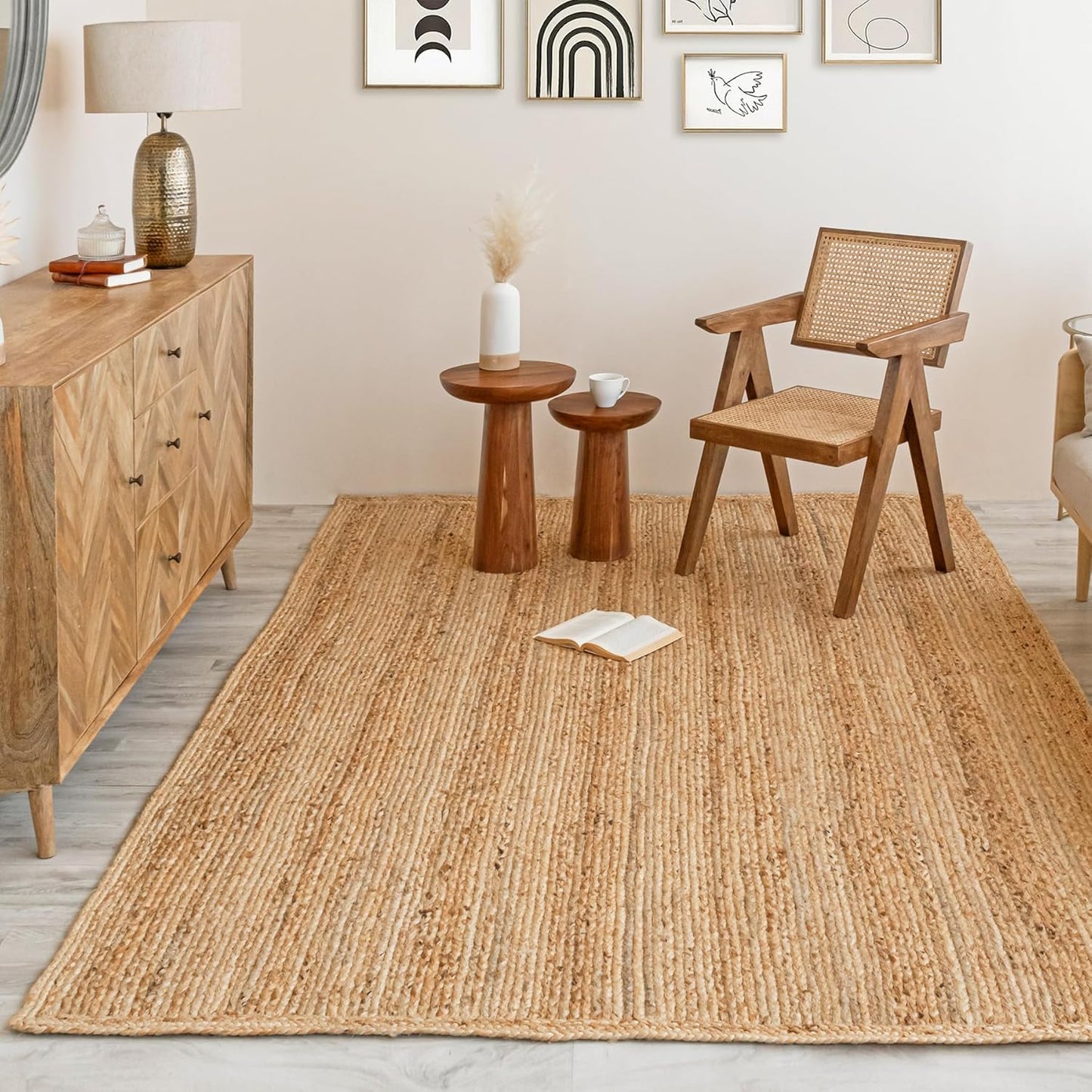 Natural Hand Woven Jute Area Rug 6ftx9ft for Rustic Decor