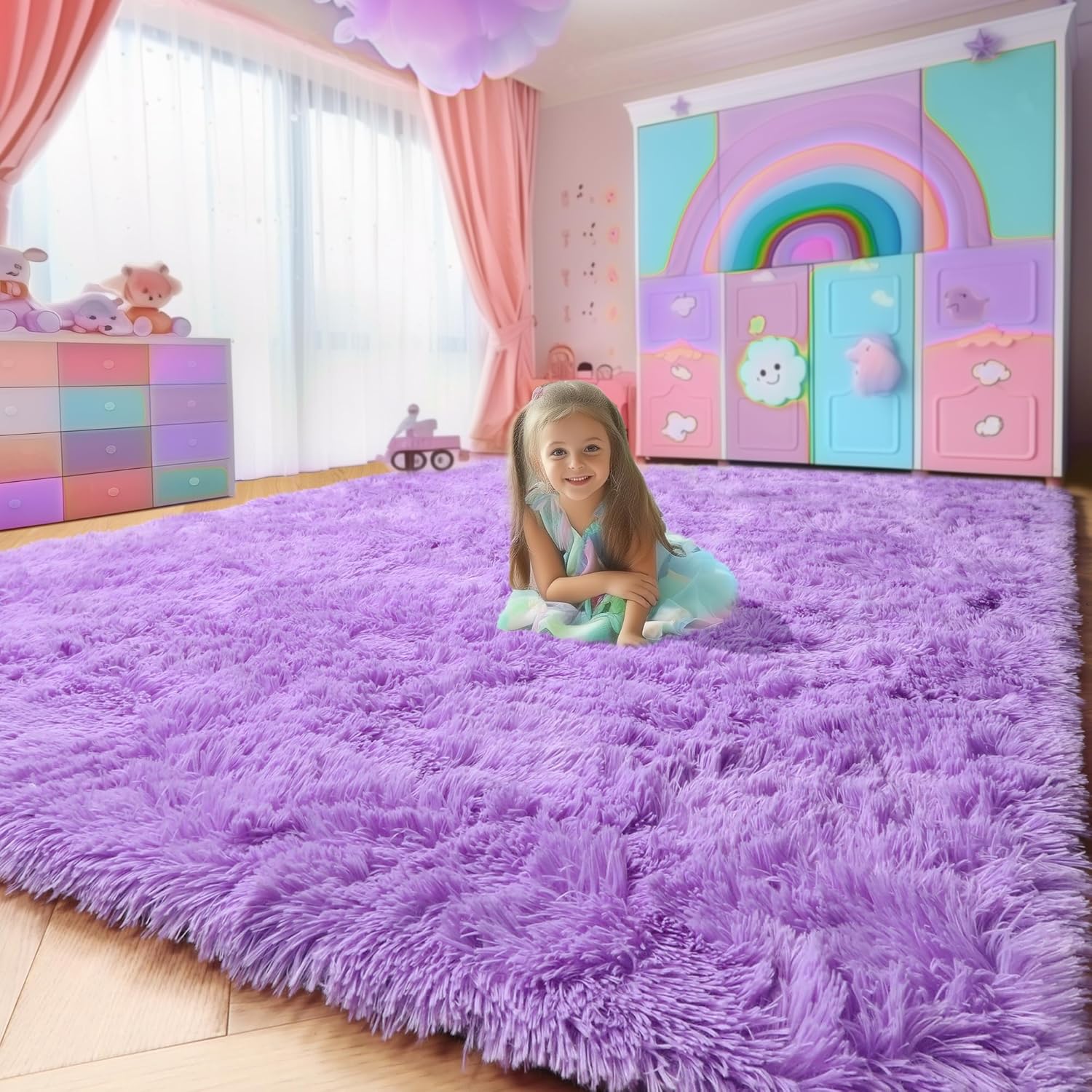 Purple Area Rugs for Girls Bedroom by Amdrebio - Fluffy & Cute