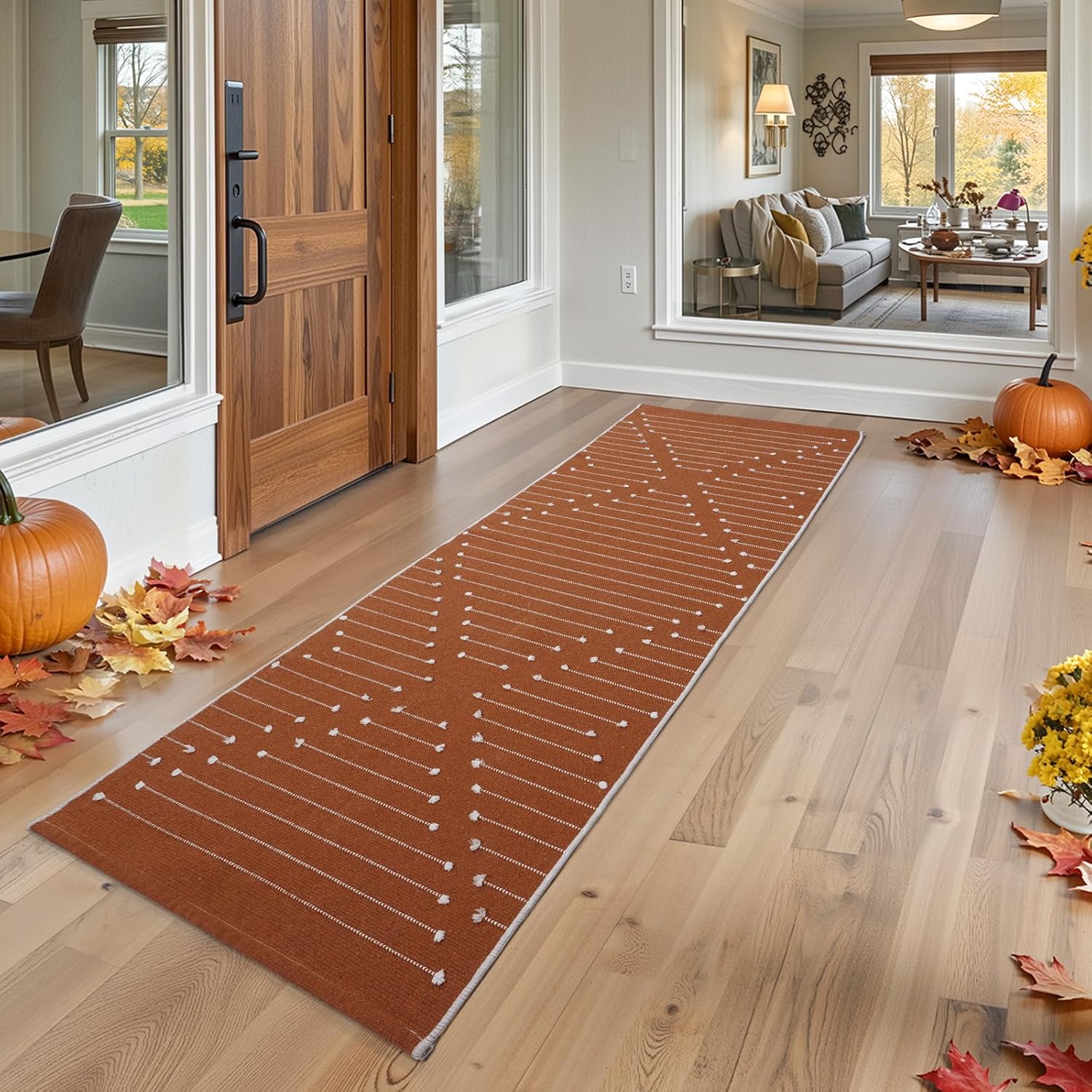 LIVEBOX Burnt Orange Runner Rug - Stylish Washable Entryway Rug