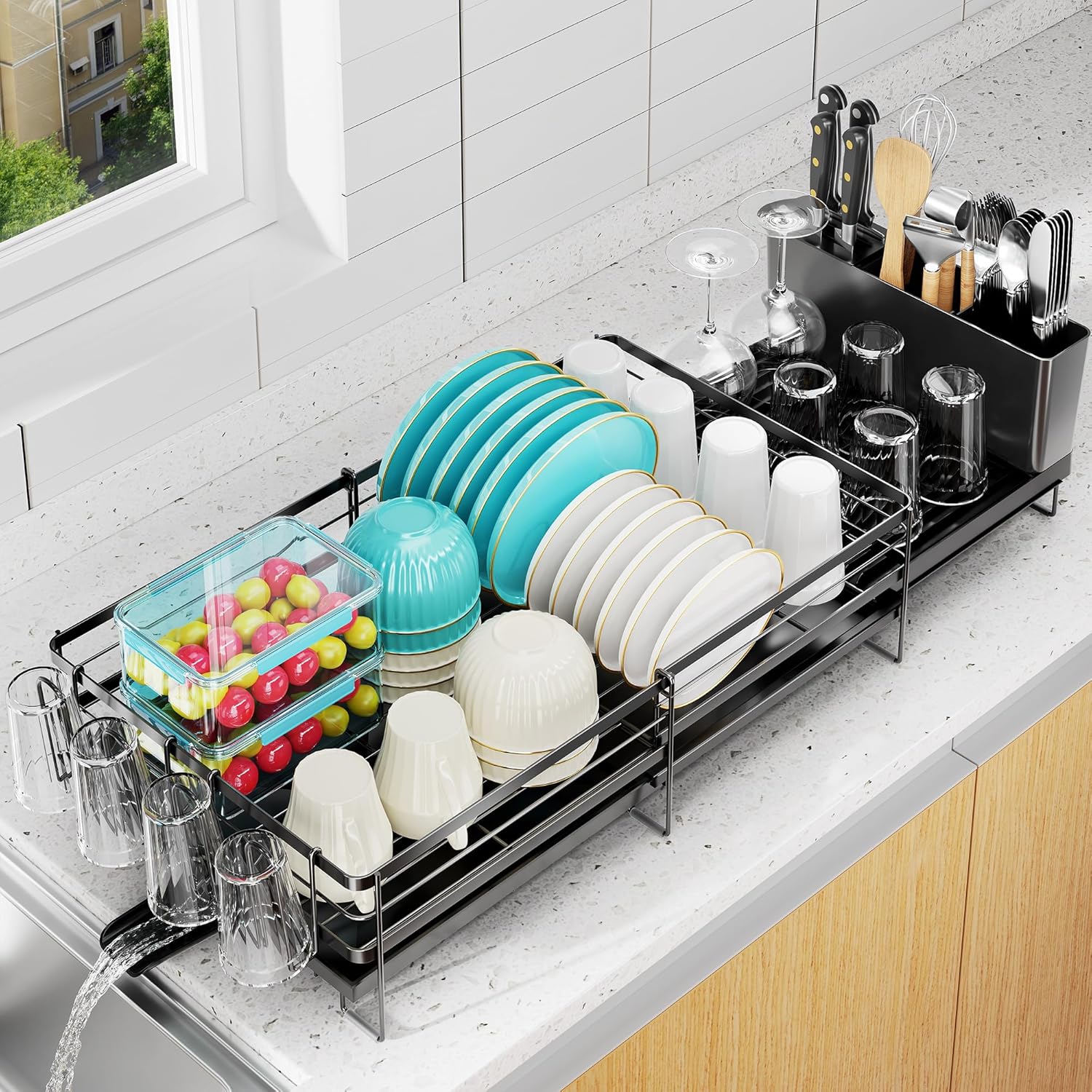 Expandable Dish Drying Rack for Kitchen Counter - Large & Efficient