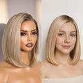 GORGIUS Ombre Blonde Bob Lace Front Wig with Brown Roots 12 Inch
