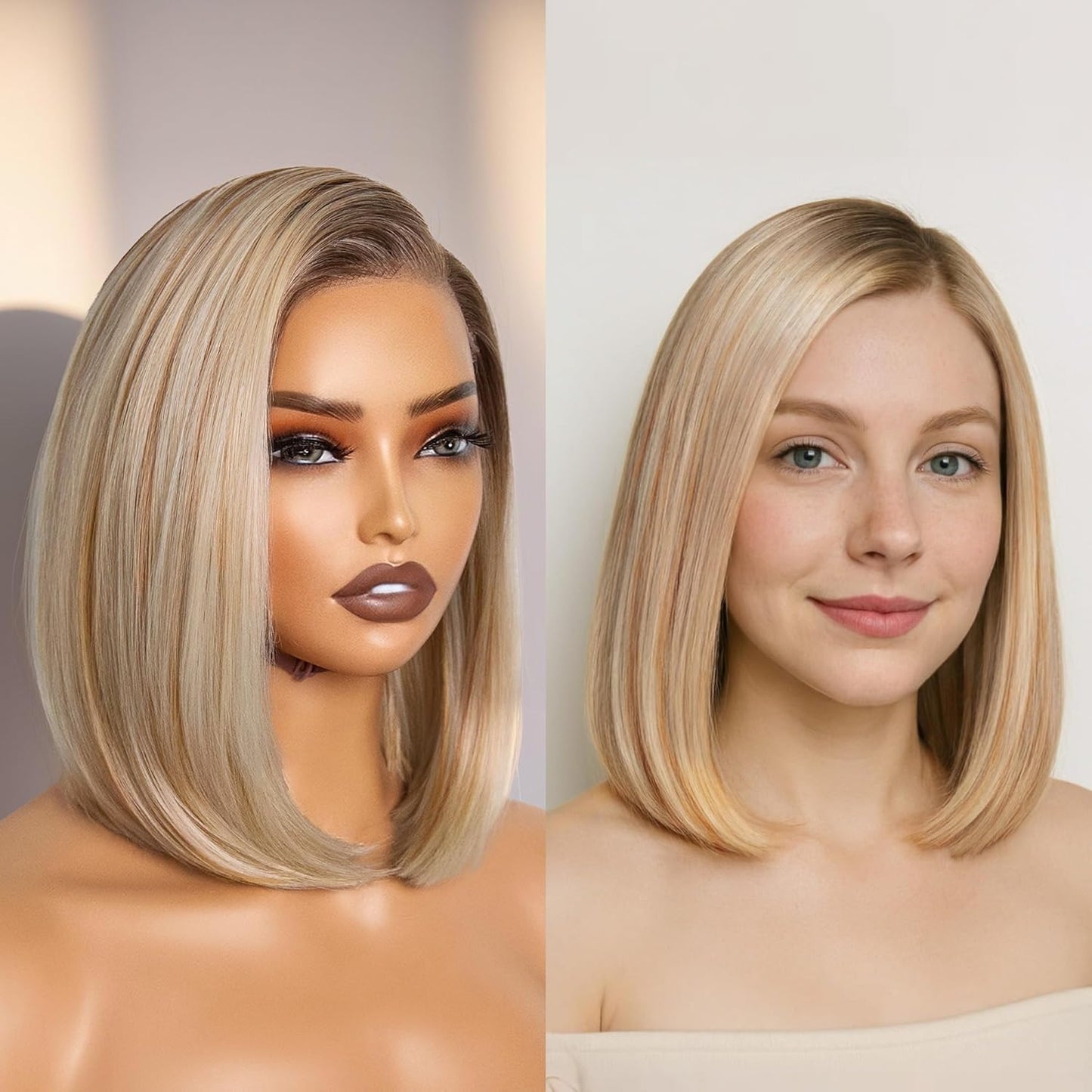 GORGIUS Ombre Blonde Bob Lace Front Wig with Brown Roots 12 Inch