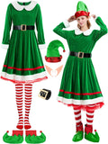 6 Pack Elf Costume for Women Velvet Dress Set - Festive Holiday Outfit
