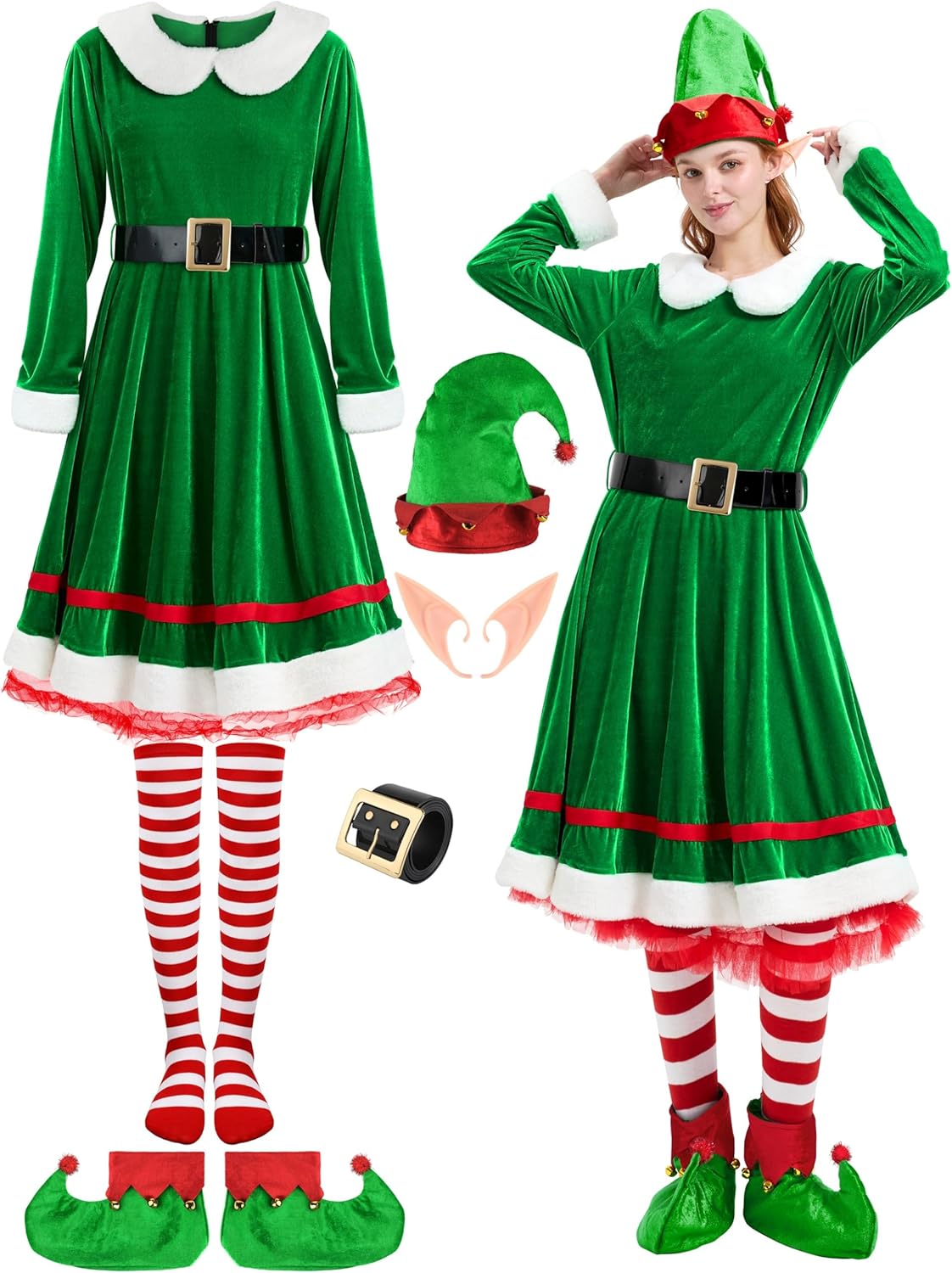 6 Pack Elf Costume for Women - Complete Christmas Outfit Set