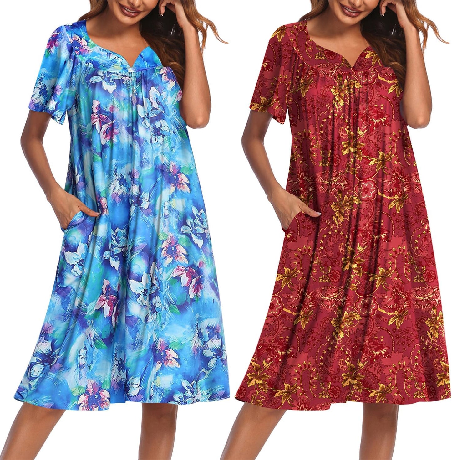 Ekouaer House Dresses for Women with Pockets - Floral Mumu