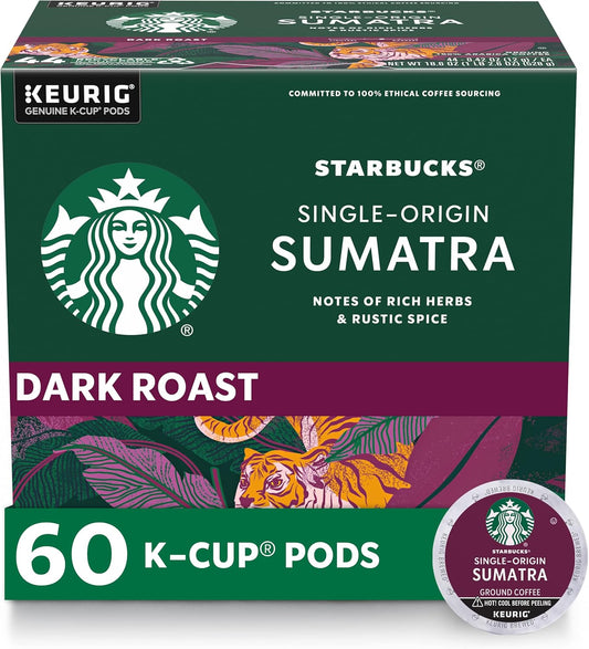 Starbucks Sumatra Dark Roast K-Cup Pods, 100% Arabica, 60 Pods