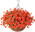 Artificial Hanging Morning Glory Basket with Eucalyptus - Realistic
