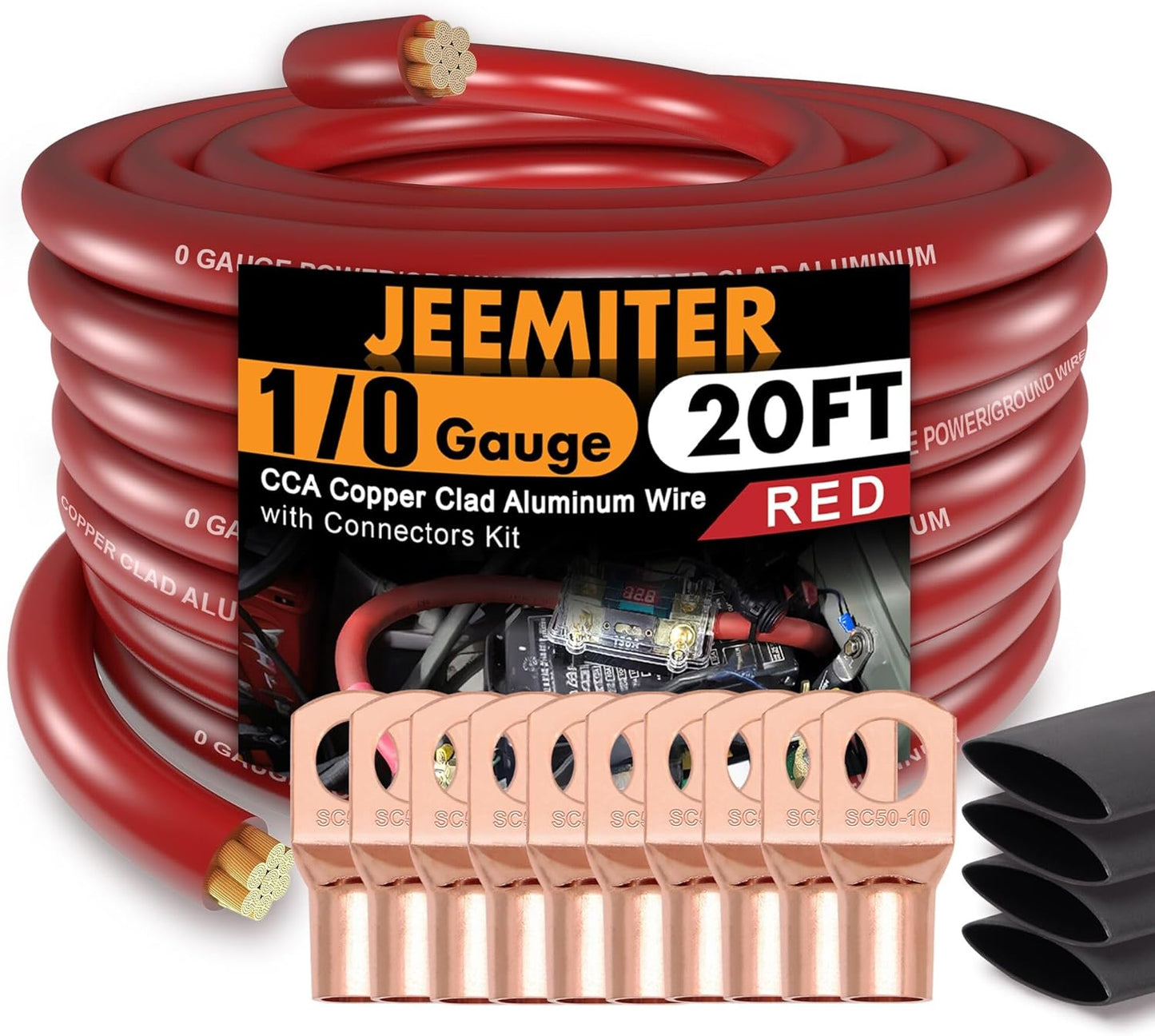 1/0 Gauge Wire Copper Clad Aluminum Power & Ground Cable 20ft