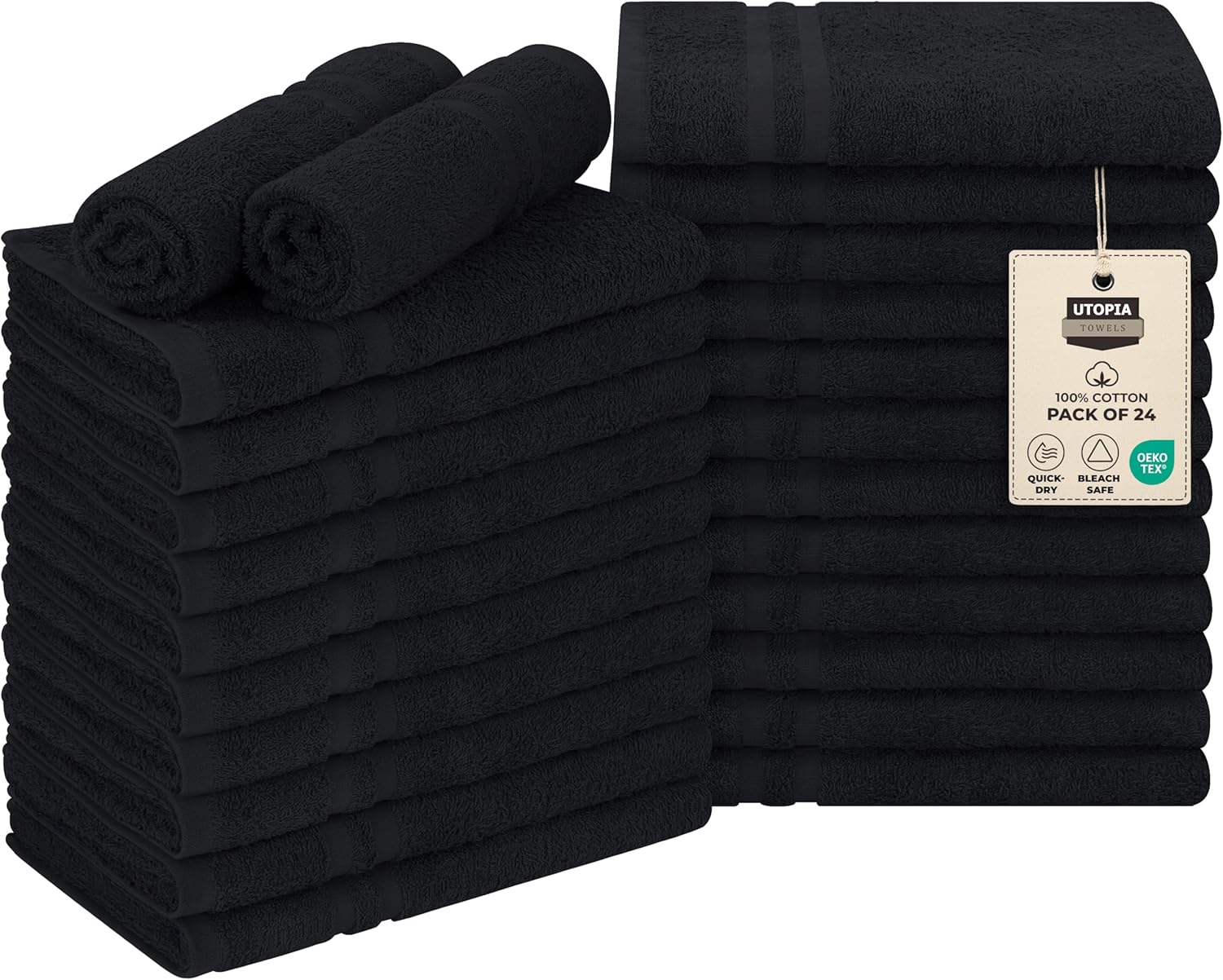 Utopia Towels Cotton Bleach Proof Salon Towel 24 Pack Black