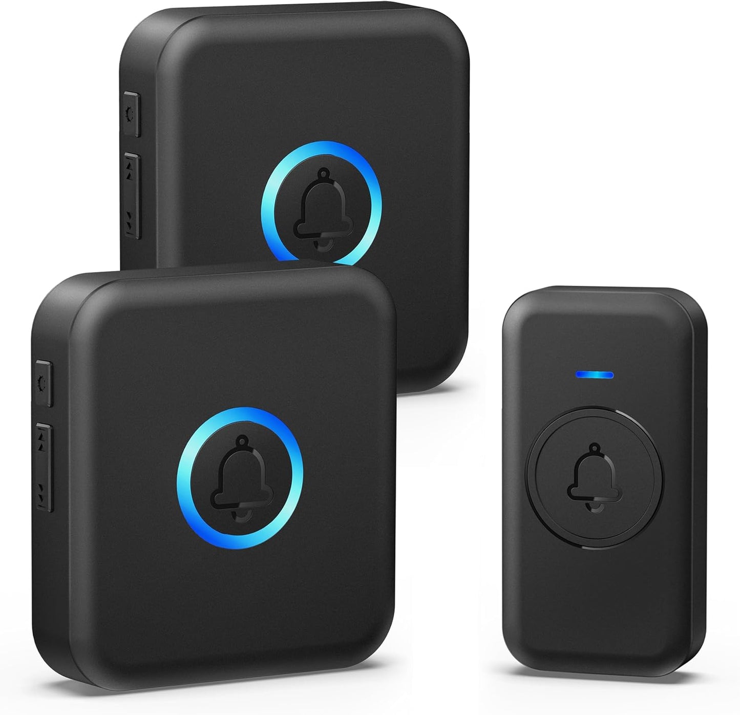 Wireless Waterproof Doorbell, 60 Chimes, Loud Ringer, 2 Receivers, Black
