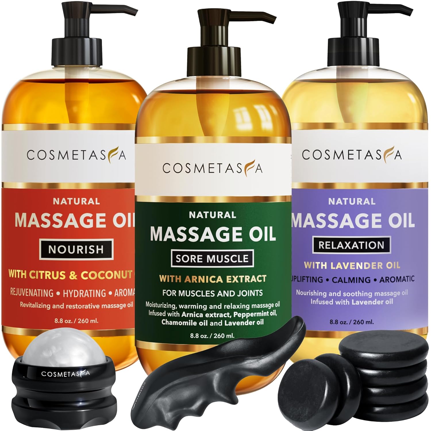 Cosmetasa Spa Gift Set for Relaxation with Massage Oils & Tools