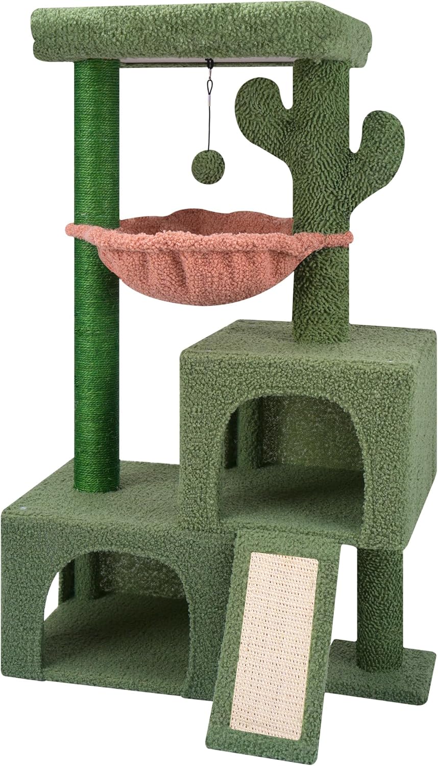 Cactus Cat Tree Tower with Twin Condos and Scratching Post