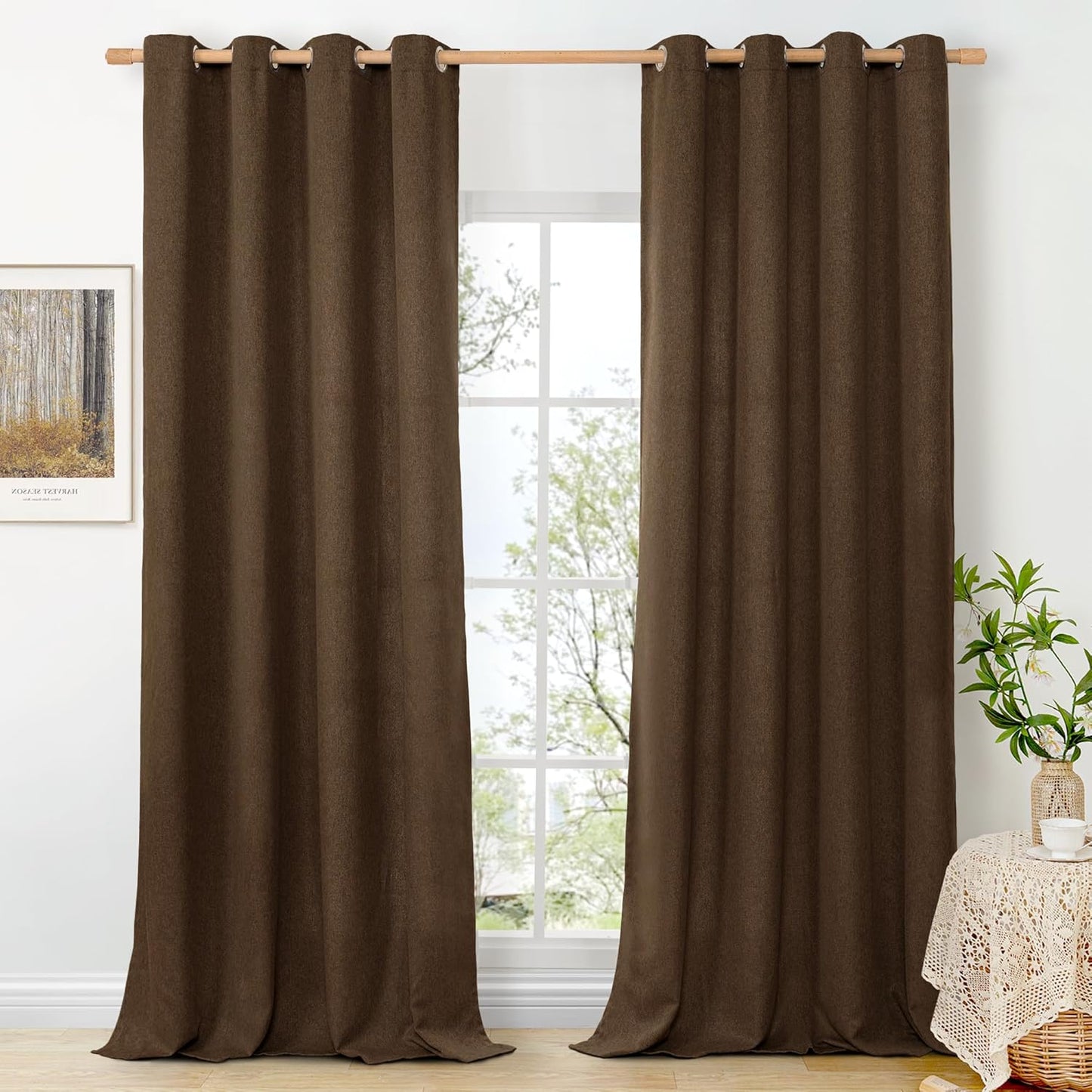 BGment Brown Linen Curtains for Living Room, 95 Inch Length