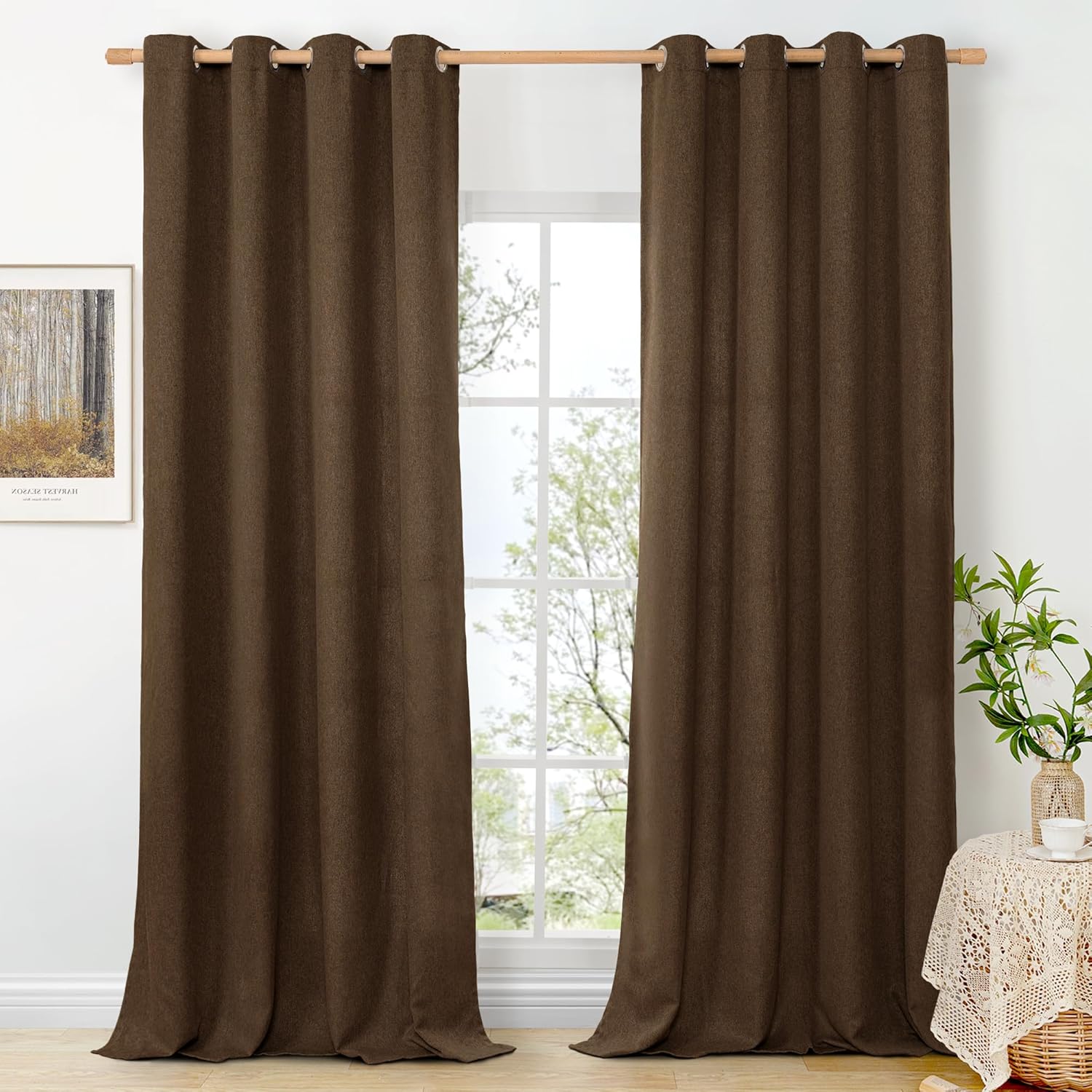 BGment Brown Linen Curtains for Living Room, 95 Inch Length