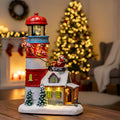 Musical Christmas Village Lighthouse with Flying Santa - Animated