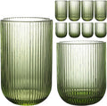 Set of 8 Ribbed Glassware Green Origami Style - Fluted Highball