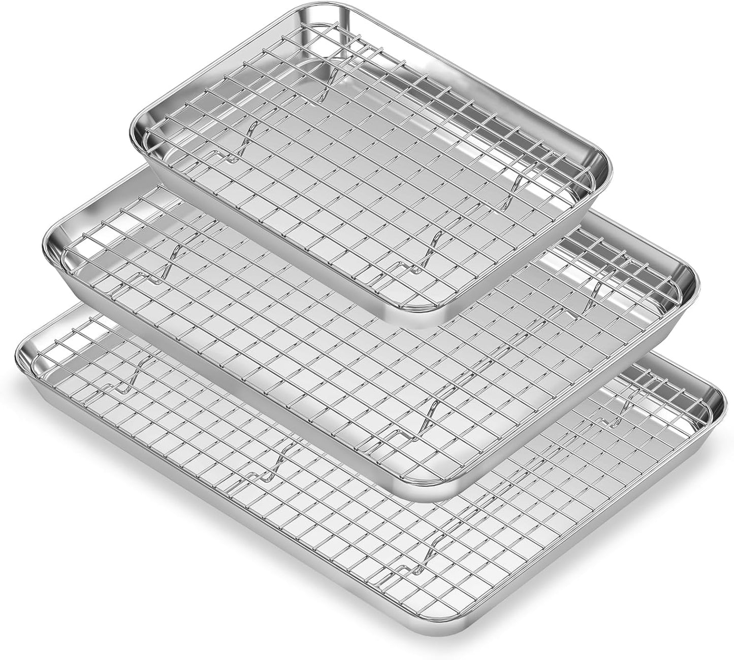 Stainless Steel Cookie Sheets Set with Wire Cooling Rack for Baking