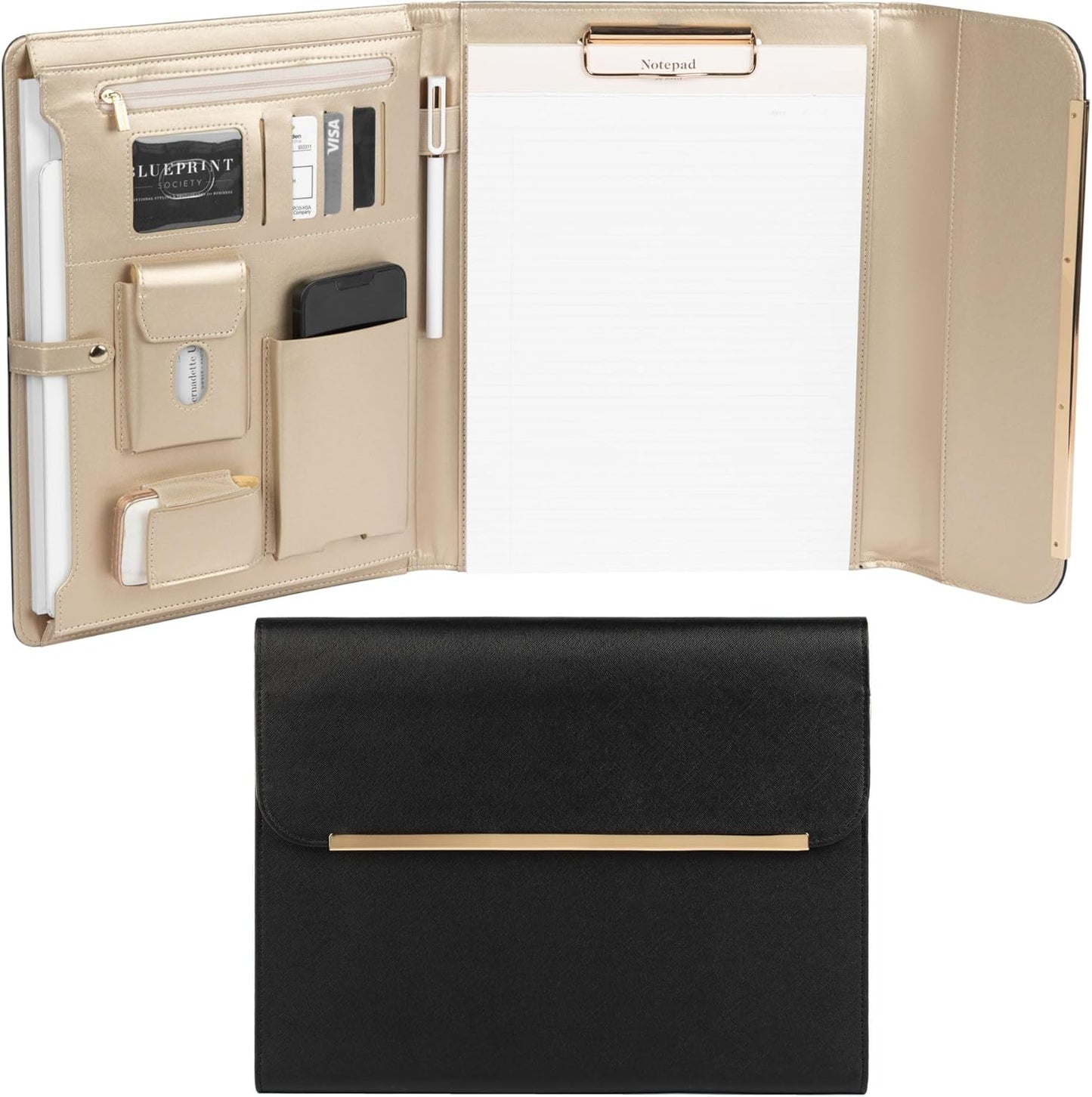 Professional Black Vegan Leather Portfolio Binder for Women