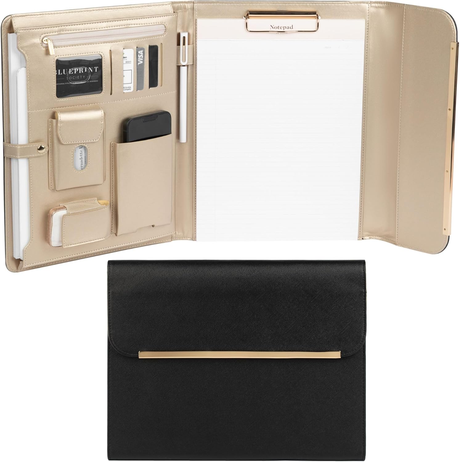 Professional Black Vegan Leather Portfolio Binder for Women