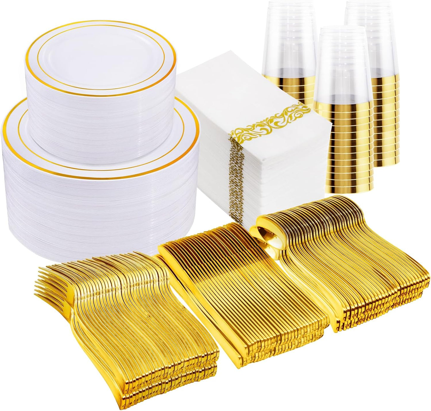 700Pcs Gold Dinnerware Set for 100 Guests - Elegant Party Supplies