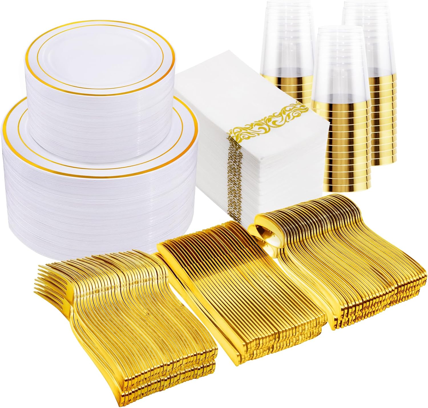 700Pcs Gold Dinnerware Set for 100 Guests - Elegant Party Supplies