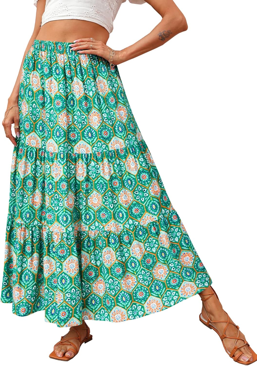 KIRUNDO Women's Floral Maxi Skirt for Trendy Casual Style