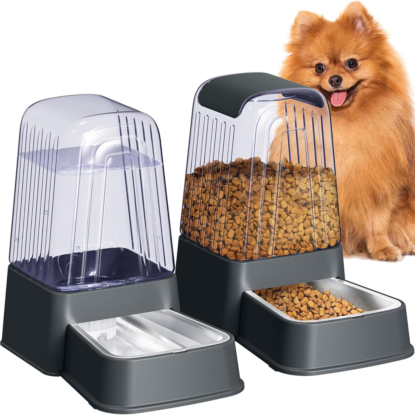 Automatic Dog and Cat Food Feeder Set with Stainless Steel Bowls